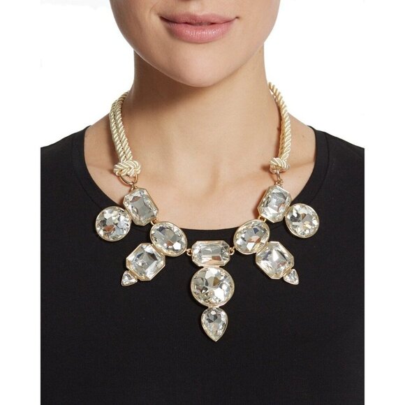 Chicos Geneva Gold Tone Necklace Clear Crystal Accents Twisted Rope Chain - Picture 1 of 9